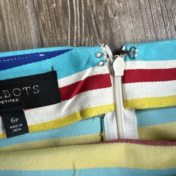 Talbots Skirt Womens 6P Colorful Striped Pencil Zip Back Cotton Preppy Twee - Picture 5 of 9